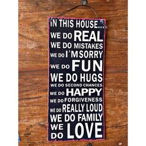 Inspirational 'In This House' House Rules Metal Wall Sign - Black & Red Home